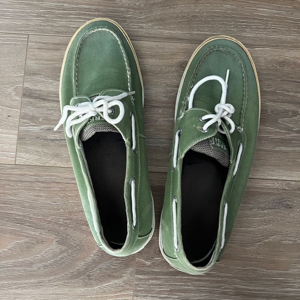 Sperry Spring Green Men’s Canvas Boat Shoes 12